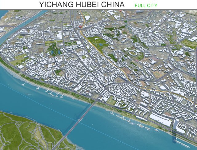 Yichang Hubei city China 40km 3D Model .c4d .max .obj .3ds .fbx .stl .blend 