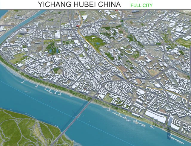 Yichang Hubei city China 40km 3D Model .c4d .max .obj .3ds .fbx .stl .blend