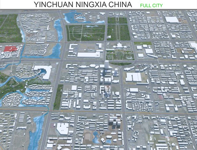 Yinchuan city Ningxia China 60km 3D Model .c4d .max .obj .3ds .fbx .stl .blend 