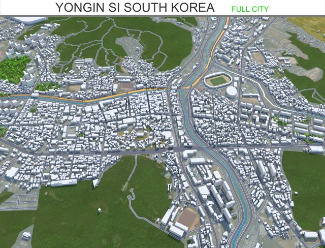 Yongin si city South Korea 20km 3D 模型 .c4d .max .obj .3ds .fbx .stl .blend 