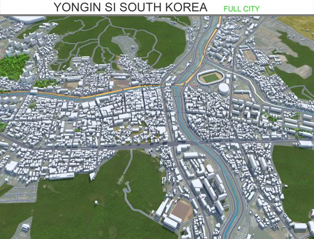 Yongin si city South Korea 20km 3D Model .c4d .max .obj .3ds .fbx .stl .blend 