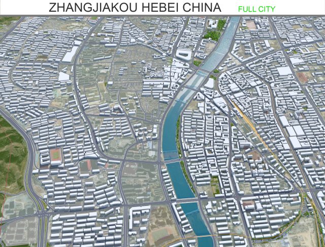 Zhangjiakou city Hebei China 50km 3D 模型 .c4d .max .obj .3ds .fbx .stl .blend 