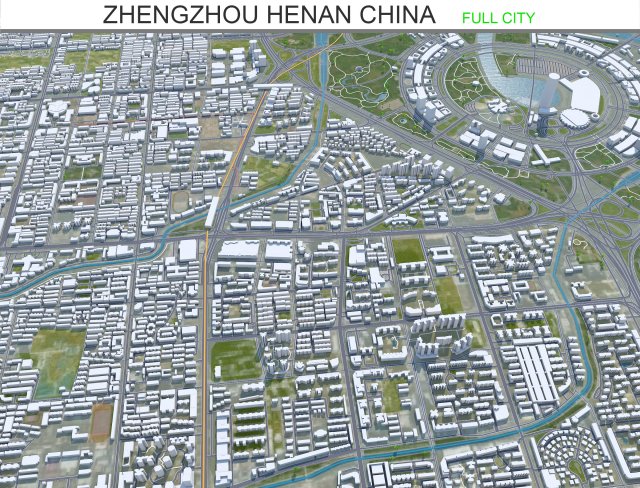 Zhengzhou city Henan China 150km 3D 模型 .c4d .max .obj .3ds .fbx .stl .blend