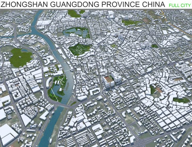Zhongshan Guangdong Province China city 80km 3D Model .c4d .max .obj .3ds .fbx .stl .blend 