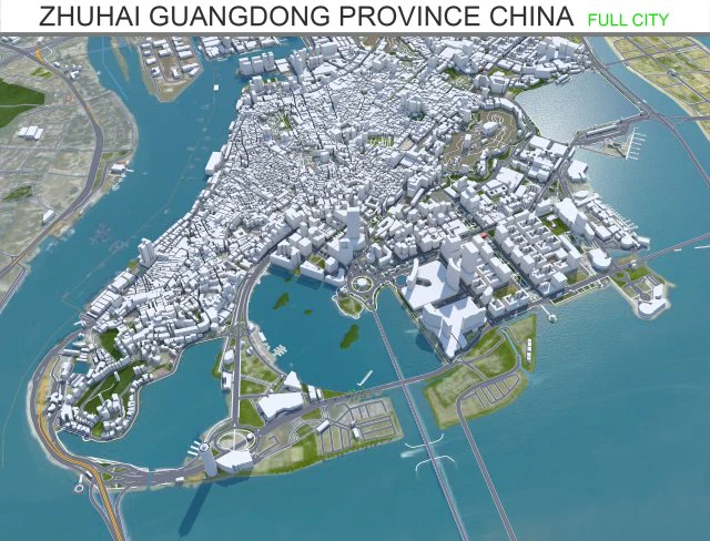 Zhuhai Guangdong Province city China 70km 3D Model .c4d .max .obj .3ds .fbx .stl .blend 