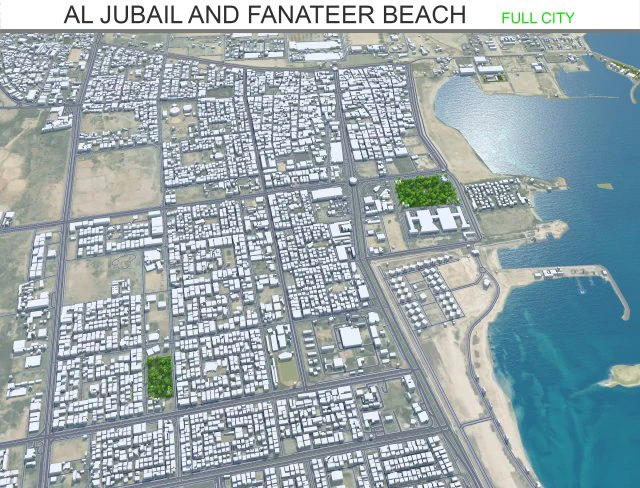 Al Jubail and Fanateer Beach Saudi Arabia 60km 3D Model .c4d .max .obj .3ds .fbx .stl .blend 