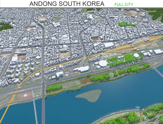 Andong South Korea 30km 3D Model .c4d .max .obj .3ds .fbx .stl .blend 