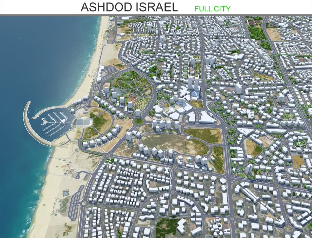Ashdod city Israel 20km 3D मॉडल .c4d .max .obj .3ds .fbx .stl .blend 