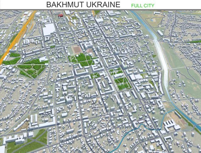 Citt&agrave; di Bakhmut Ucraina 25 km Modello 3D .c4d .max .obj .3ds .fbx .stl .blend 
