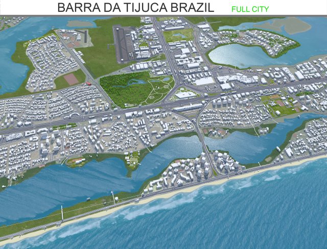Barra da Tijuca city Brazil 25km 3D Model .c4d .max .obj .3ds .fbx .stl .blend 