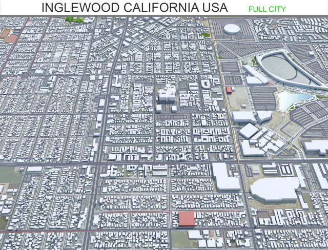 Inglewood city California USA 10km 3D Model .c4d .max .obj .3ds .fbx .stl .blend 