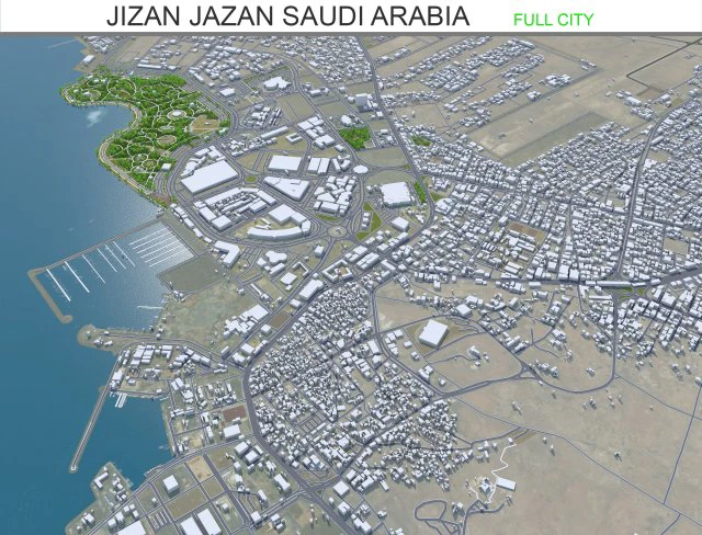 Jizan Jazan citt&agrave; Arabia Saudita 30 km Modello 3D .c4d .max .obj .3ds .fbx .stl .blend 