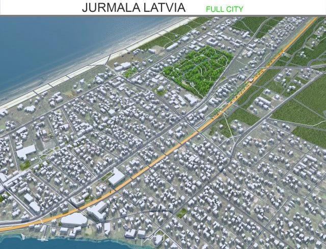 Cidade de Jurmala Let&ocirc;nia 60 km Modelo 3D .c4d .max .obj .3ds .fbx .stl .blend 