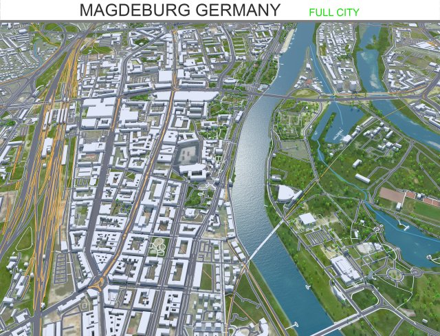 Magdeburg city Germany 40km Model 3D .c4d .max .obj .3ds .fbx .stl .blend 