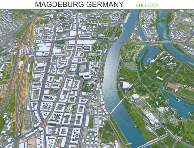 Magdeburg city Germany 40km 3D Model .c4d .max .obj .3ds .fbx .stl .blend 