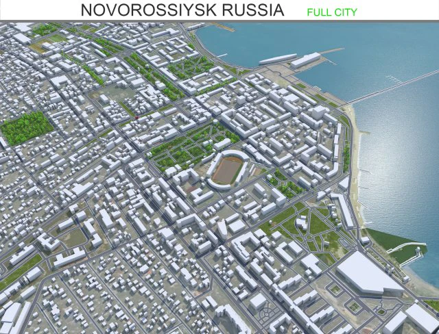 Novorossiysk city Russia 25km 3D Model .c4d .max .obj .3ds .fbx .stl .blend