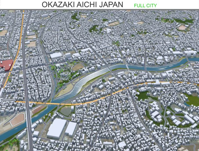 Okazaki Aichi city Japan 40km 3D Model .c4d .max .obj .3ds .fbx .stl .blend 