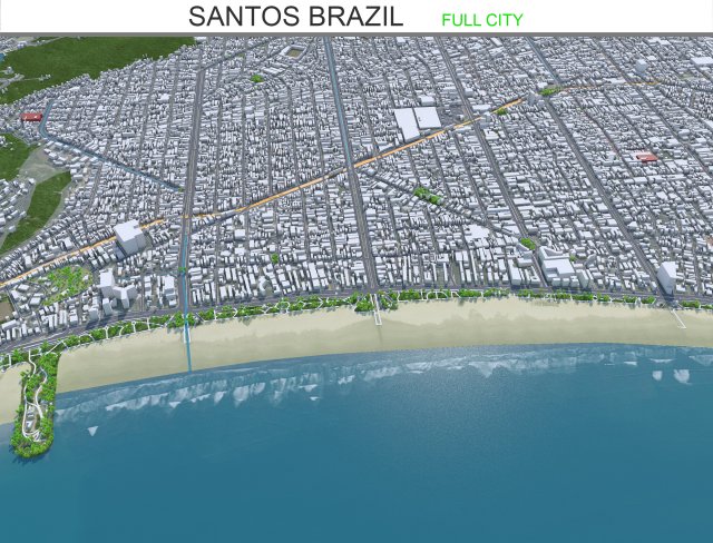 Santos city Brazil 30km 3D मॉडल .c4d .max .obj .3ds .fbx .stl .blend 
