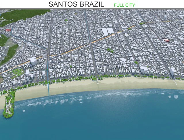 Cidade de Santos Brasil 30km Modelo 3D .c4d .max .obj .3ds .fbx .stl .blend 