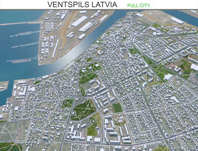 Ventspils city Latvia 30km 3D Model .c4d .max .obj .3ds .fbx .stl .blend