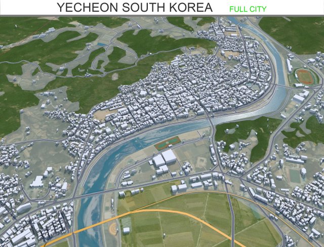 Yecheon city South Korea 30km 3D 모델 .c4d .max .obj .3ds .fbx .stl .blend 