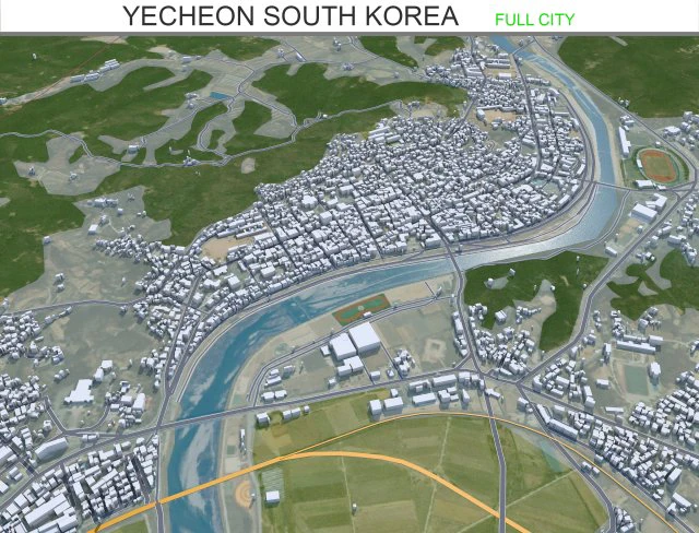 Yecheon city South Korea 30km 3D Model .c4d .max .obj .3ds .fbx .stl .blend