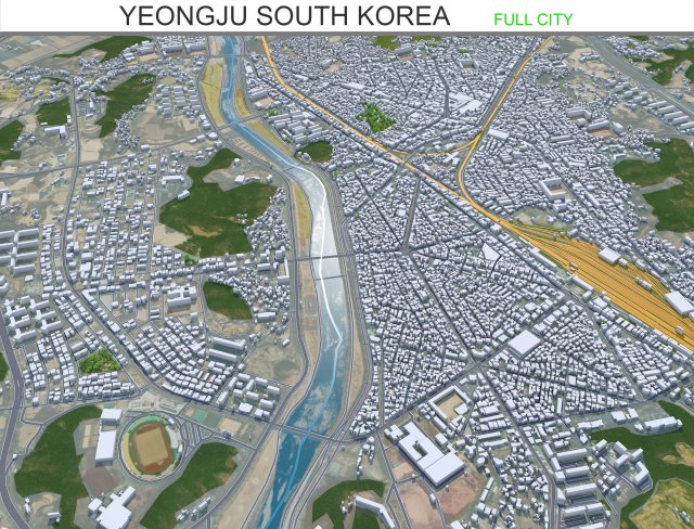 Yeongju city South Korea 30km 3D Модель .c4d .max .obj .3ds .fbx .stl .blend 