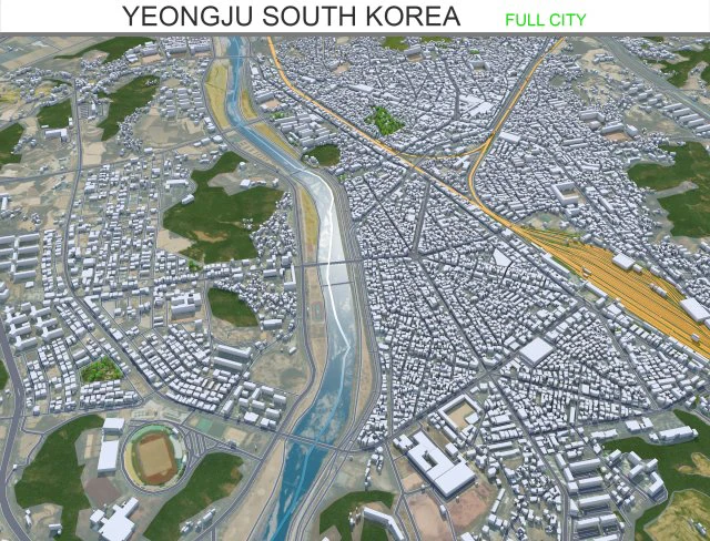 Yeongju city South Korea 30km 3D Model .c4d .max .obj .3ds .fbx .stl .blend