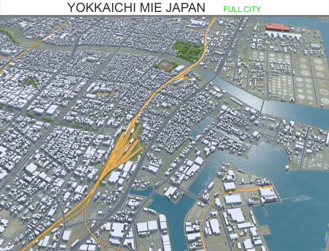 Yokkaichi Mie city Japan 35km 3D Model .c4d .max .obj .3ds .fbx .stl .blend