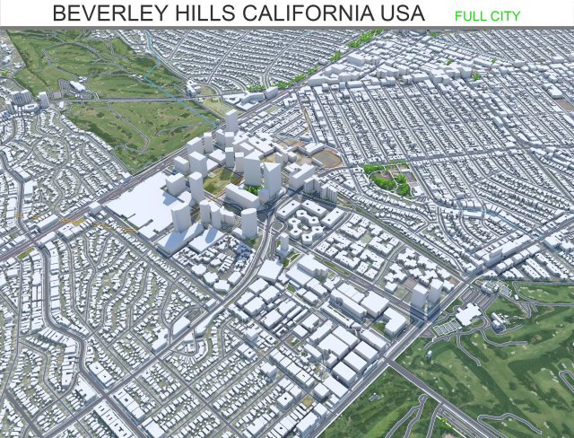 Beverley Hills city California USA 15km Model 3D .c4d .max .obj .3ds .fbx .stl .blend 