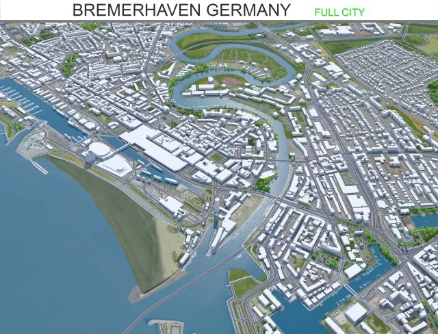 Cidade de Bremerhaven Alemanha 25 km Modelo 3D .c4d .max .obj .3ds .fbx .stl .blend 