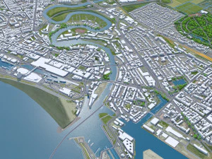 Cidade de Bremerhaven Alemanha 25 km Modelo 3D