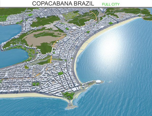 Copacabana city Brazil 10km Modèle 3D .c4d .max .obj .3ds .fbx .stl .blend 