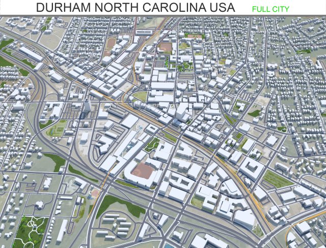 Durham city North Carolina USA 40km 3D 模型 .c4d .max .obj .3ds .fbx .stl .blend 