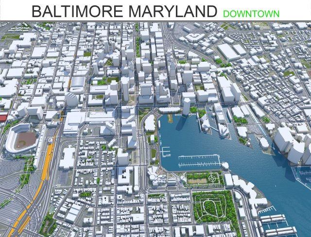 Baltimore Downtown city Maryland USA 5km 3D 模型 .c4d .max .obj .3ds .fbx .stl .blend 