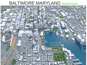 Baltimore Şehir Merkezi şehri Maryland ABD 5km 3D Model