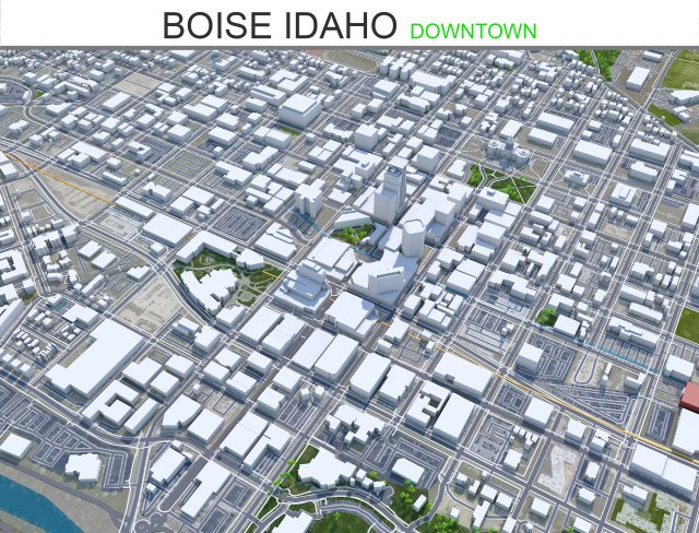 Boise Downtown city Idaho USA 5km 3D Model .c4d .max .obj .3ds .fbx .stl .blend