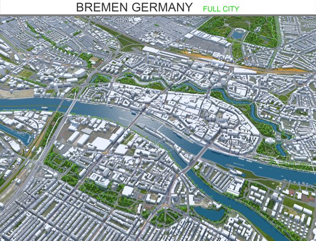 Bremen city Germany 70km 3D Model .c4d .max .obj .3ds .fbx .stl .blend 