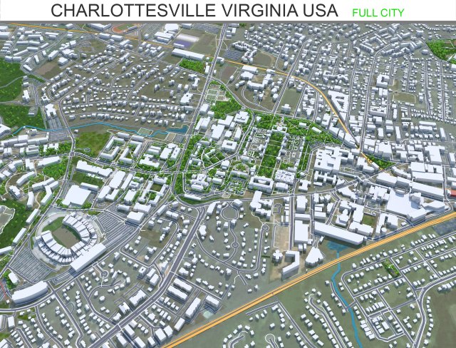 Charlottesville city Virginia USA 40km 3D मॉडल .c4d .max .obj .3ds .fbx .stl .blend 