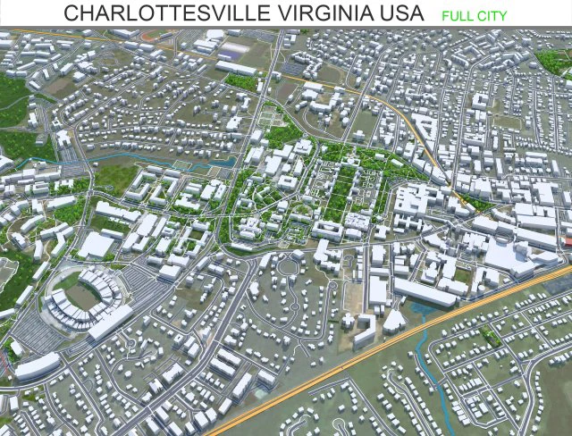 Charlottesville city Virginia USA 40km 3D Model .c4d .max .obj .3ds .fbx .stl .blend 