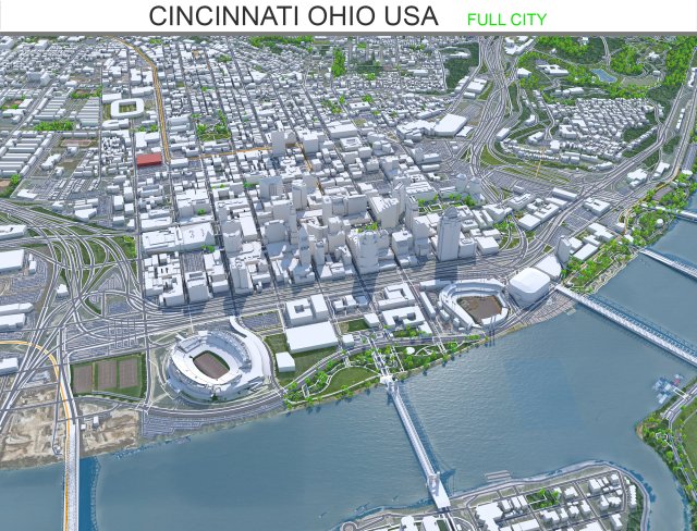 Cincinnati Ohio city USA 50km Modelo 3D .c4d .max .obj .3ds .fbx .stl .blend 