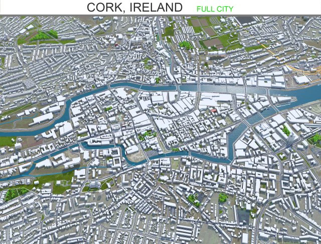 Cork city Ireland 30km 3D Model .c4d .max .obj .3ds .fbx .stl .blend 