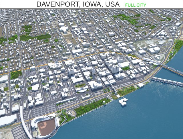 Davenport Iowa city USA 30km 3D Model .c4d .max .obj .3ds .fbx .stl .blend 