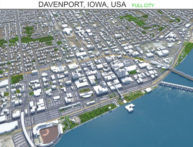 Davenport Iowa city USA 30km 3D Model .c4d .max .obj .3ds .fbx .stl .blend 