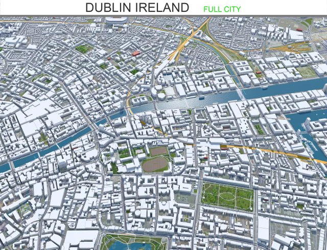 Dublin city Ireland 60Km 3D Model .c4d .max .obj .3ds .fbx .stl .blend 
