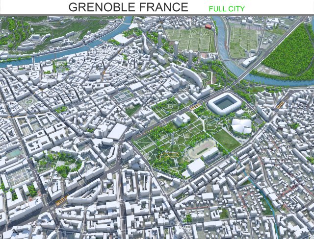 Grenoble city France 20km 3D Model .c4d .max .obj .3ds .fbx .stl .blend