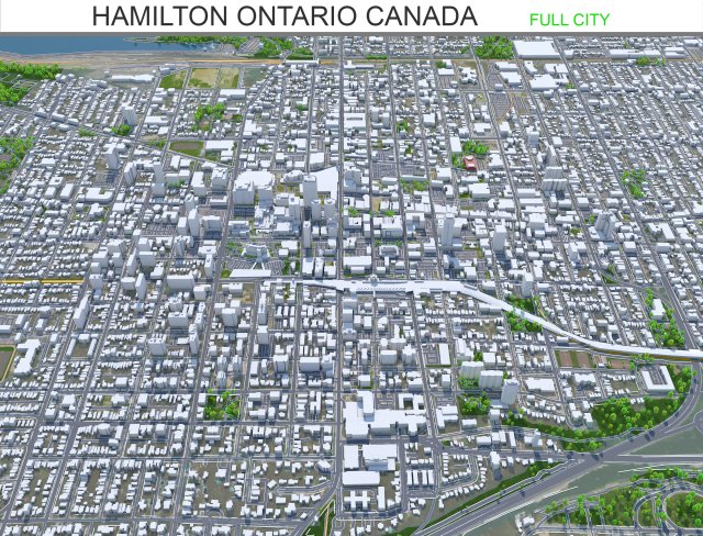 Hamilton Ontario city Canada 60km 3D मॉडल .c4d .max .obj .3ds .fbx .stl .blend 