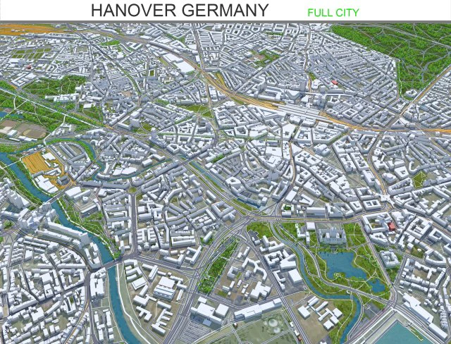 Hanover city Germany 40km 3D Model .c4d .max .obj .3ds .fbx .stl .blend