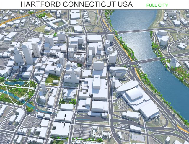 Citt&agrave; di Hartford Connecticut USA 30 km Modello 3D .c4d .max .obj .3ds .fbx .stl .blend 