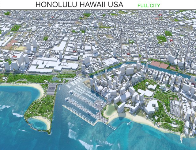 Honolulu Hawaii city USA 50km Modelo 3D .c4d .max .obj .3ds .fbx .stl .blend 